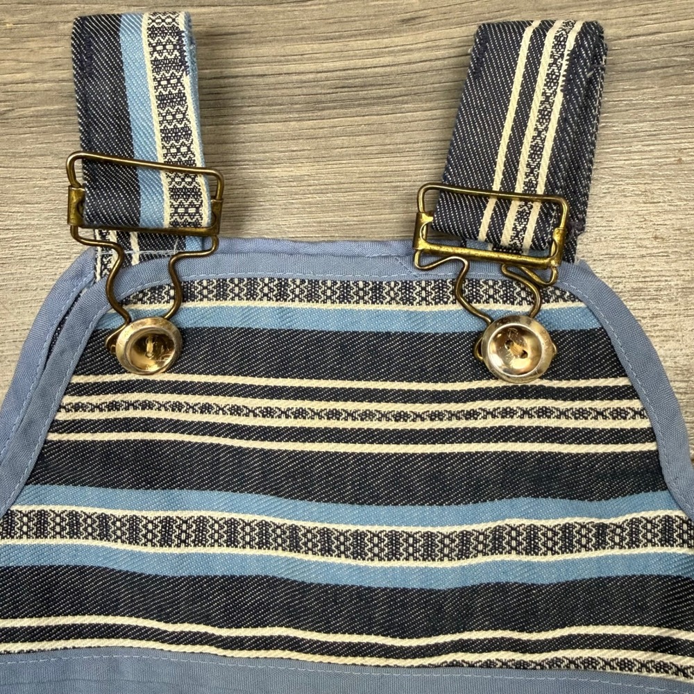 Vintage Baby Overalls‎ 12–18M Blue Stripe Brass Buckle Button Repair Needed - Picture 2 of 8